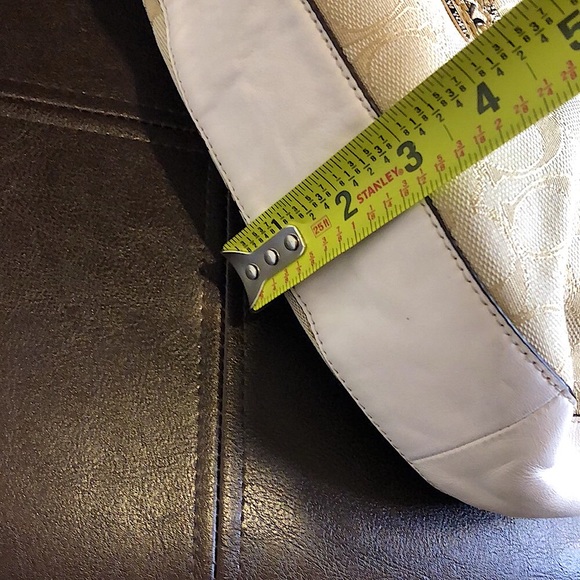 COACH Ivory Neutral C Logo Fabric Top Handle Top Zipper Leather Trim Bag - Picture 12 of 15